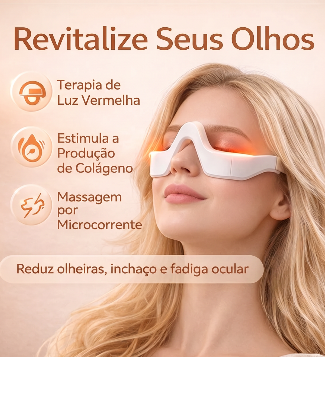 Óculos de Beleza para Olhos com Microcorrente EMS, Luz Vermelha de 650nm, Alívio da Fadiga Ocular, Remoção de Olheiras e Redução de Bolsas