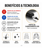 Escova Massageadora Capilar com LED 4 em 1 e Serum Principia para Estimulo de Crescimento e Fortalecimento dos Cabelos