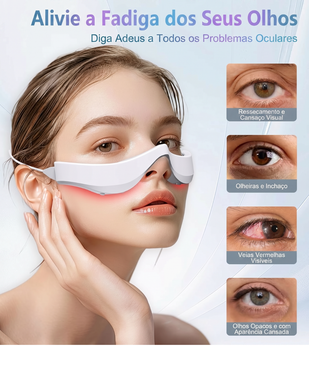 Óculos de Beleza para Olhos com Microcorrente EMS, Luz Vermelha de 650nm, Alívio da Fadiga Ocular, Remoção de Olheiras e Redução de Bolsas