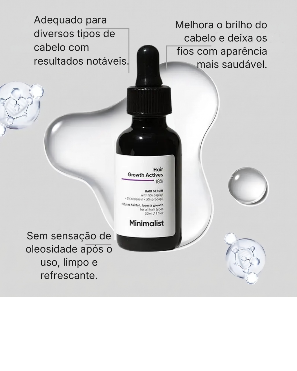 Serum Minimalist 18% para Estímulo de Crescimento e Fortalecimento Capilar - soro natural para reparação e cuidados com o cabelo