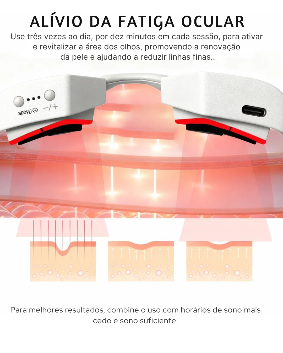 Óculos de Beleza para Olhos com Microcorrente EMS, Luz Vermelha de 650nm, Alívio da Fadiga Ocular, Remoção de Olheiras e Redução de Bolsas