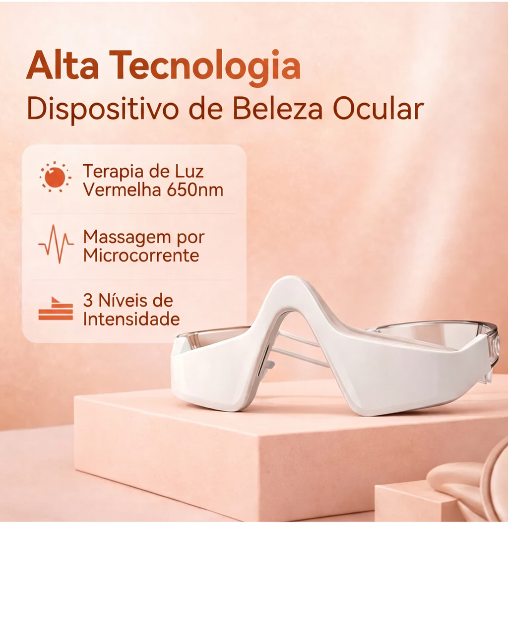 Óculos de Beleza para Olhos com Microcorrente EMS, Luz Vermelha de 650nm, Alívio da Fadiga Ocular, Remoção de Olheiras e Redução de Bolsas