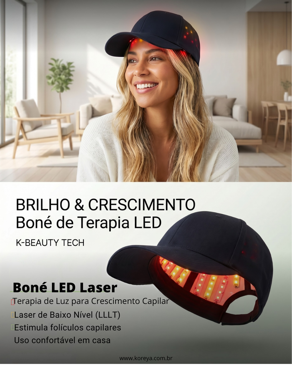 Boné com Led Terapia para Crescimento Capilar – Baixa Intensidade para Homens e Mulheres