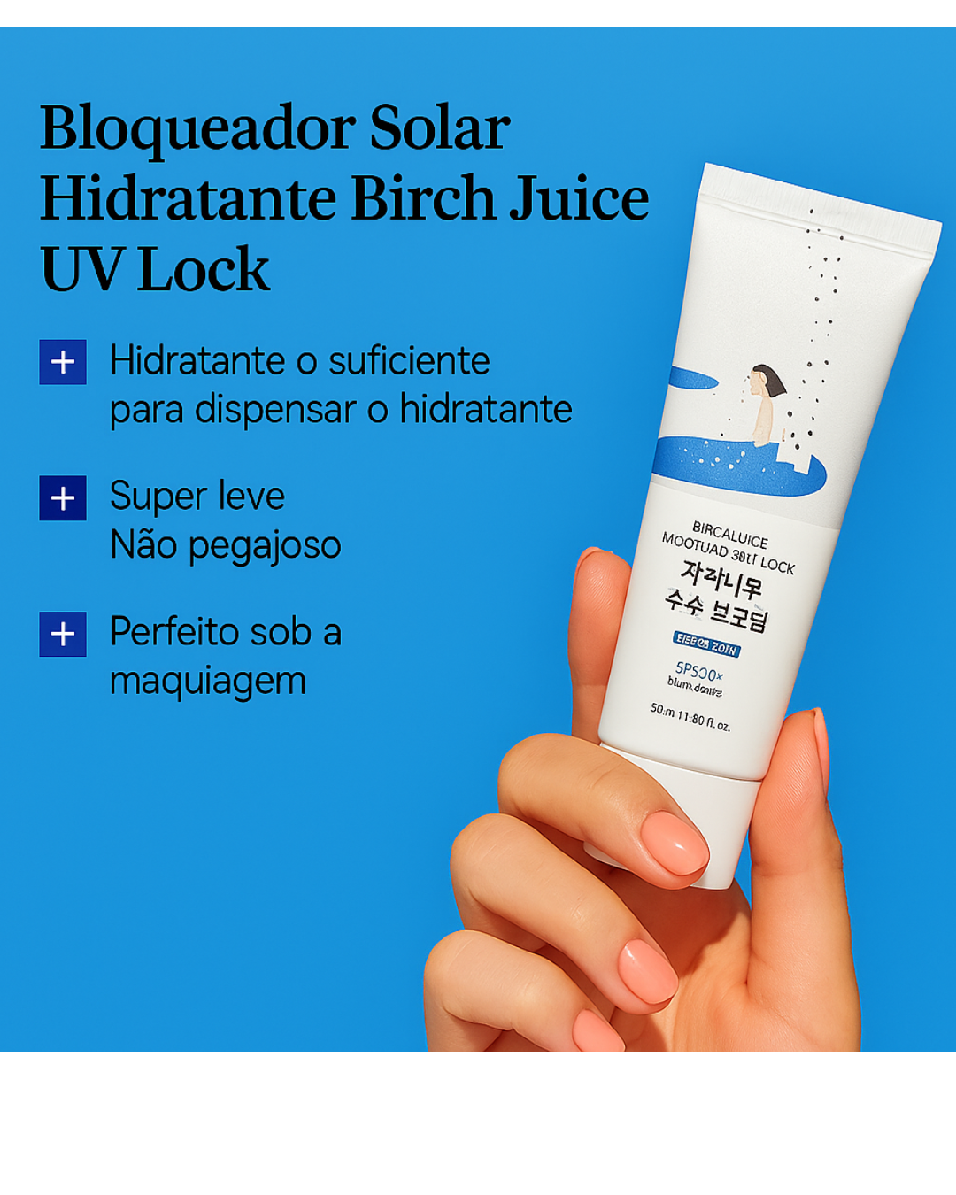 ROUND LAB Birch Juice UV LOCK SPF45 50ml – Protetor Solar Hidratante Coreano, Textura Leve e Glow,  Pele Sensível