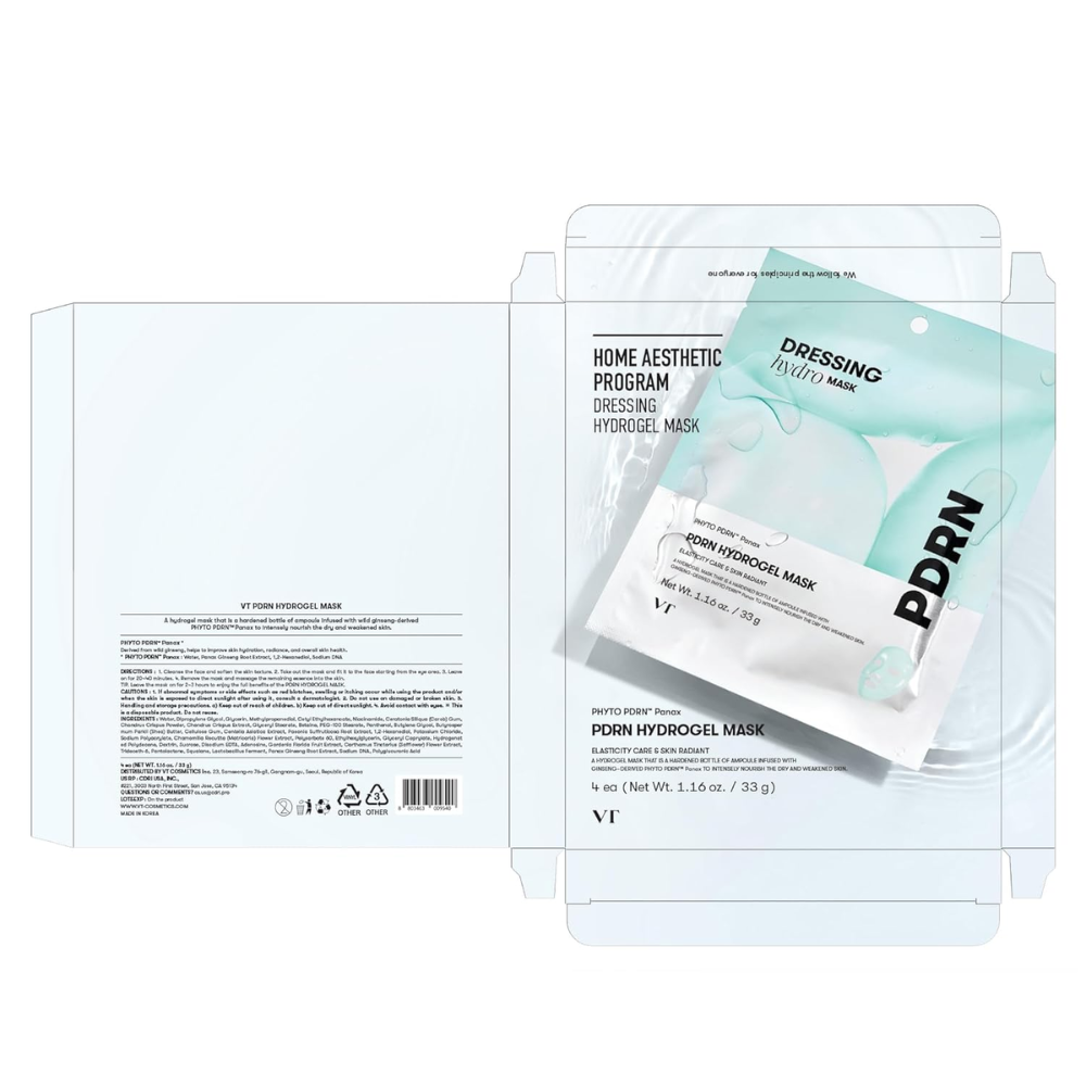 Kit com 4 Máscaras Hidrogel PDRN VT COSMETICS - Hidratação Profunda