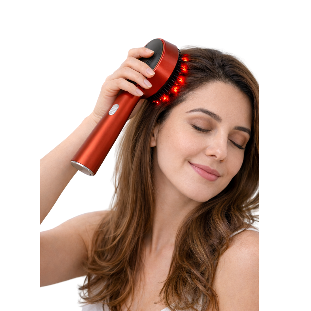 Escova Elétrica Massagem Couro Cabeludo e Terapia Led - Crescimento do Cabelo com Aplicador de Óleo