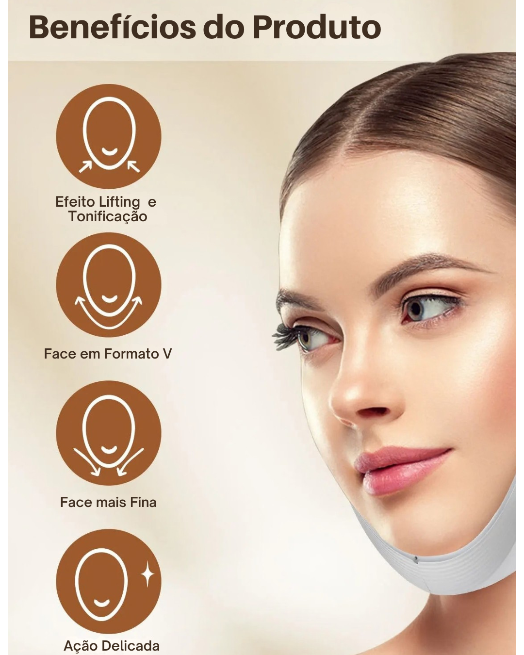 Massageador Facial V-Face com microcorrente EMS, LED e Vibração Lifting e Contorno Face