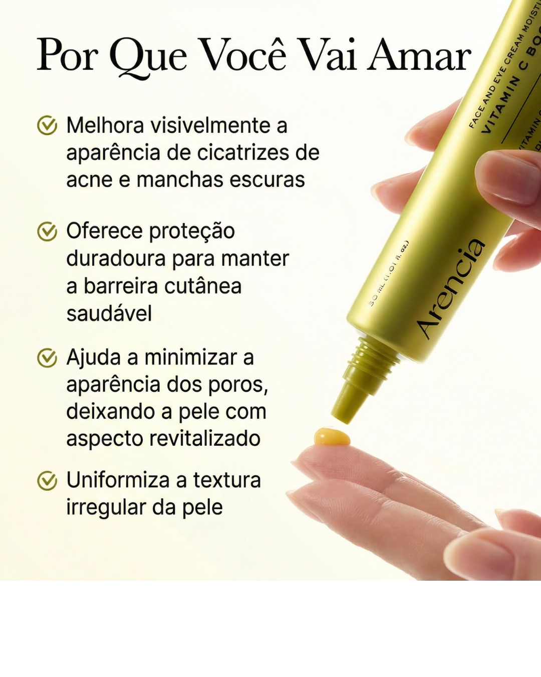 Sérum Facial Arencia Vitamina C Booster Shot - Glutationa, Niacinamida e Vitamina E para Manchas Escuras, Linhas Finas e Rugas