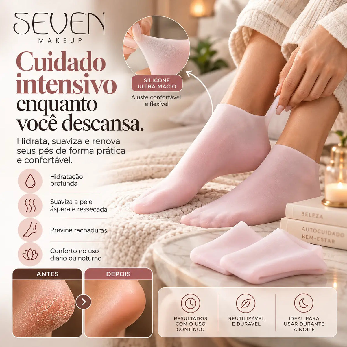 Meia de Silicone para Hidratação - Compre 1, Leve 2 + Frete Grátis 🔥