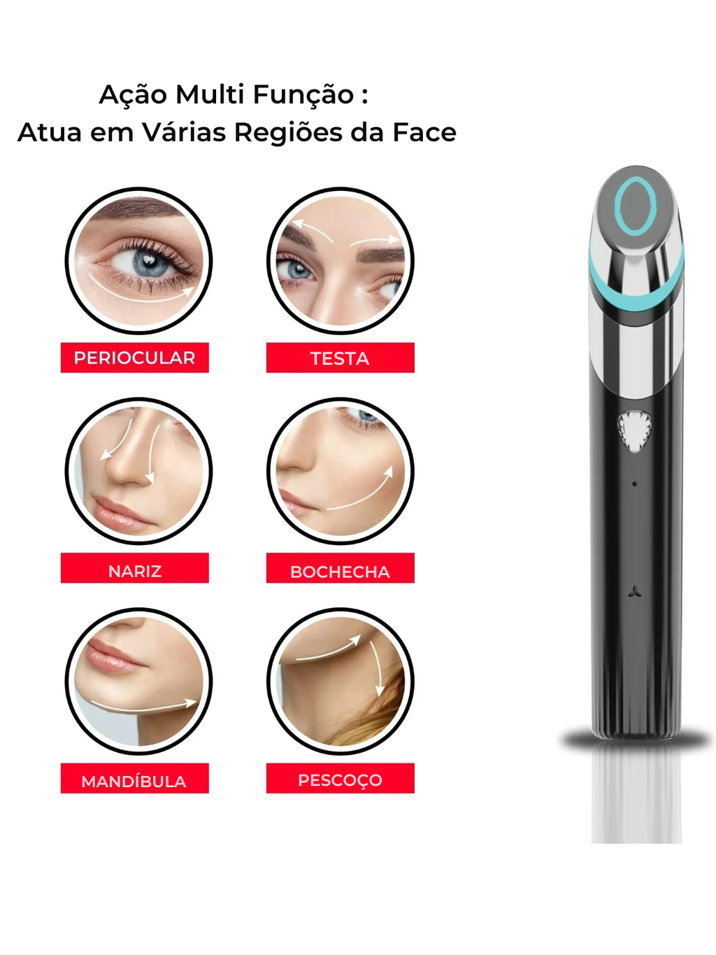 Glow Skin 4 em 1 – Dispositivo Facial com Microcorrente, Luz LED , Vibração e Calor para Pele, Firmeza e Melhor Absorção de Skincare
