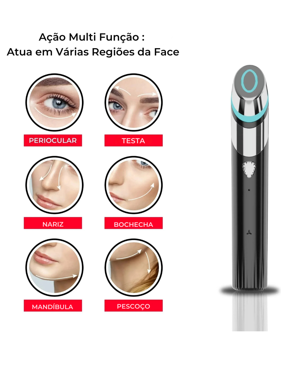Glow Skin 4 em 1 – Dispositivo Facial com Microcorrente, Luz LED , Vibração e Calor para Pele, Firmeza e Melhor Absorção de Skincare