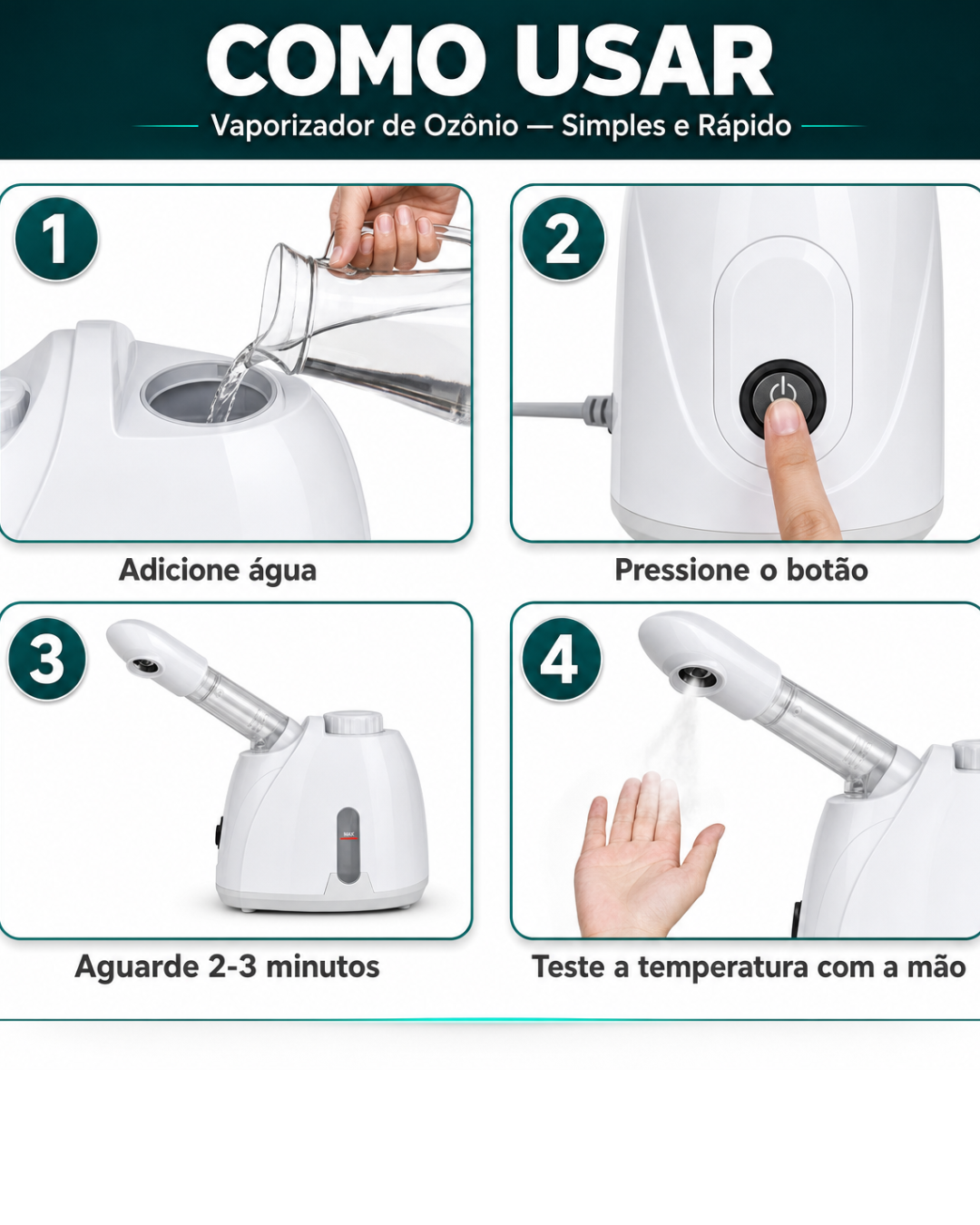 Aparelho Vaporizador Para Rosto e Cabelo com Óleo de Ozônio e Aloe Vera - Spa Facial em Casa