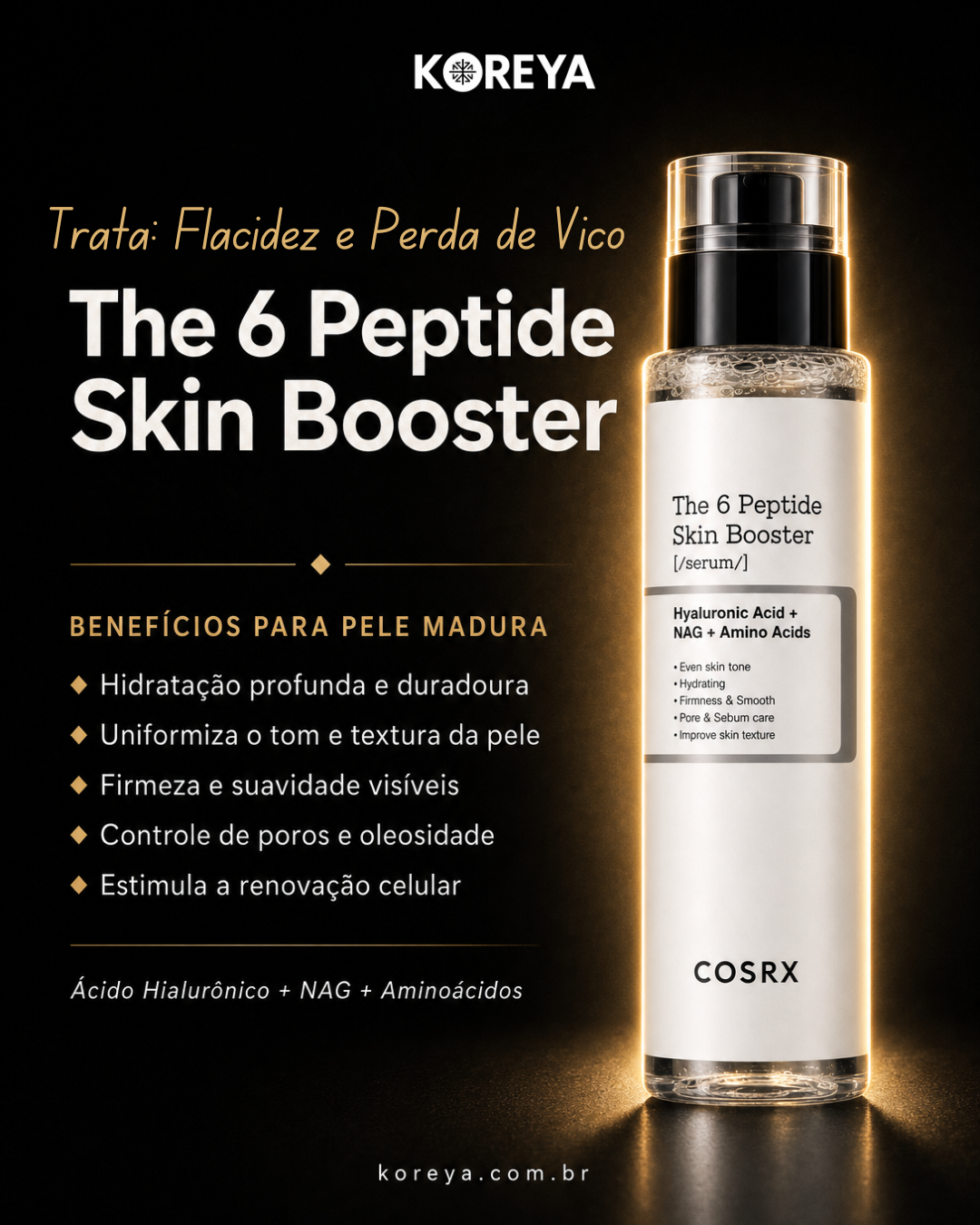 COSRX 6X Peptide Complex Serum – Soro Antirrugas com Peptídeos que Estimula Colágeno, Aumenta Elasticidade e Firmeza da Pele