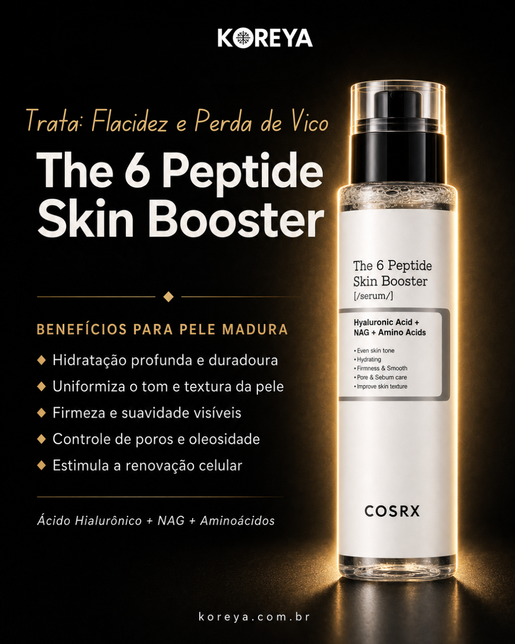 COSRX 6X Peptide Complex Serum – Soro Antirrugas com Peptídeos que Estimula Colágeno, Aumenta Elasticidade e Firmeza da Pele