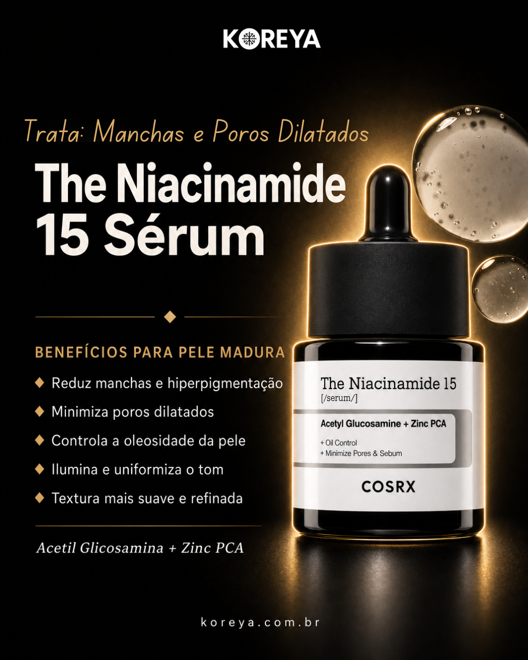 COSRX Sérum Facial Niacinamida 15% com Zinco 1% para Poros, Oleosidade e Manchas