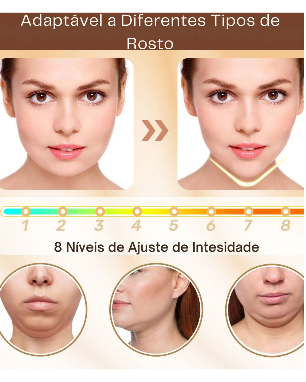 Massageador Facial V-Face com microcorrente EMS, LED e Vibração Lifting e Contorno Face