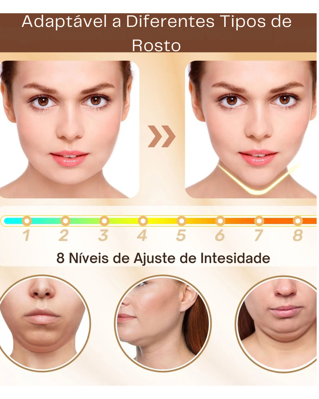 Massageador Facial V-Face com microcorrente EMS, LED e Vibração Lifting e Contorno Face