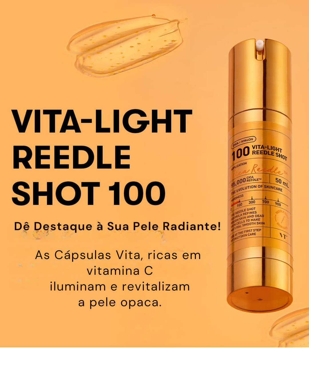 ✨ VT Vita-Light Reedle Shot 100 - Sérum Clareador com Vitamina C 99% + CICA REEDLE, Booster Coreano Hidratante e Iluminador