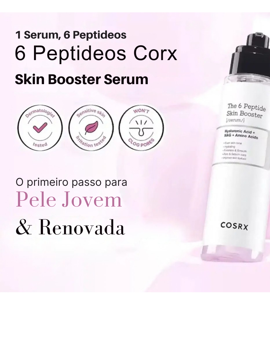 COSRX 6X Peptide Complex Serum – Soro Antirrugas com Peptídeos que Estimula Colágeno, Aumenta Elasticidade e Firmeza da Pele