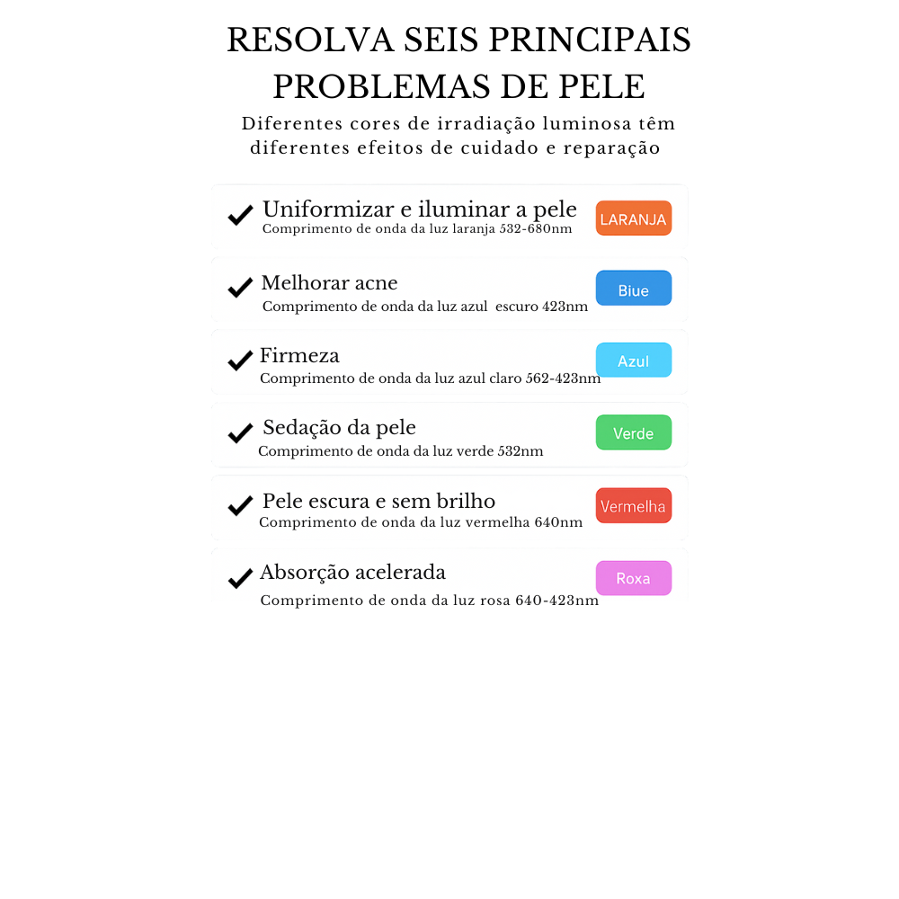 Dispositivo para Face, Pescoço, Mãos e Colo com Luz Led de 7 cores, Colágeno, Anti Sinais e Anti Acne
