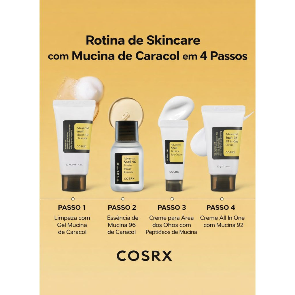 Kit COSRX Advanced Snail 4 Passos – Mucina de Caracol para Reparação, Hidratação Profunda e Pele Revitalizada
