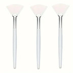 Kit com 3 Pincéis de Aplicação de Maquiagem e Skincare em Silicone e Cerdas Sintéticas para Máscaras, Base e Produtos Cremosos